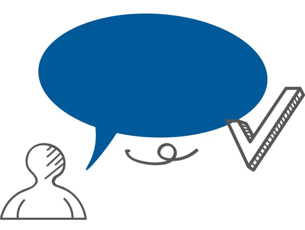 Person mit Sprechblase und Hackerl